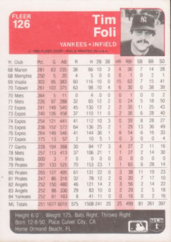 Tim Foli  baseball card collectible - Main Image 2