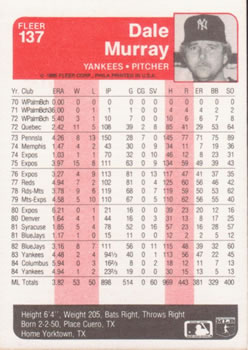 Dale Murray  baseball card collectible - Main Image 2