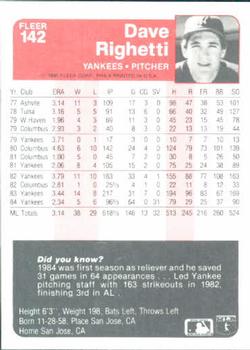 Dave Righetti  baseball card collectible - Main Image 2