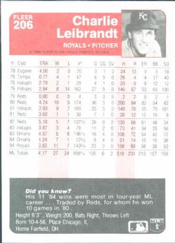 Charlie Leibrandt  baseball card collectible - Main Image 2