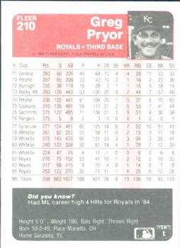 Greg Pryor  baseball card collectible - Main Image 2