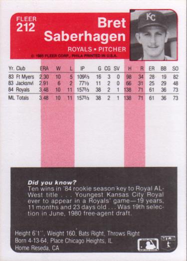 Bret Saberhagen  baseball card collectible - Main Image 2