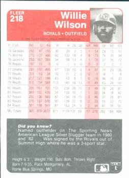 Willie Wilson  baseball card collectible - Main Image 2