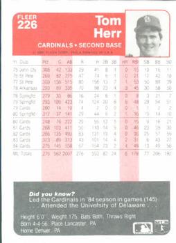 Tom Herr  baseball card collectible - Main Image 2