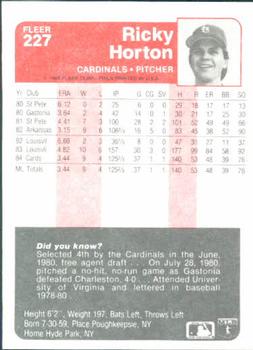 Ricky Horton  baseball card collectible - Main Image 2