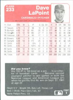 Dave LaPoint  baseball card collectible - Main Image 2