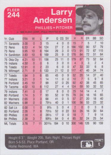 Larry Andersen  baseball card collectible - Main Image 2