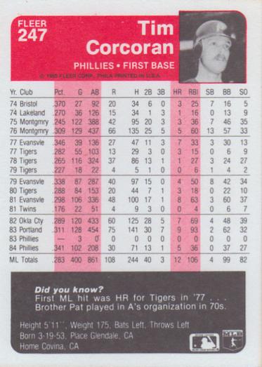 Tim Corcoran  baseball card collectible - Main Image 2