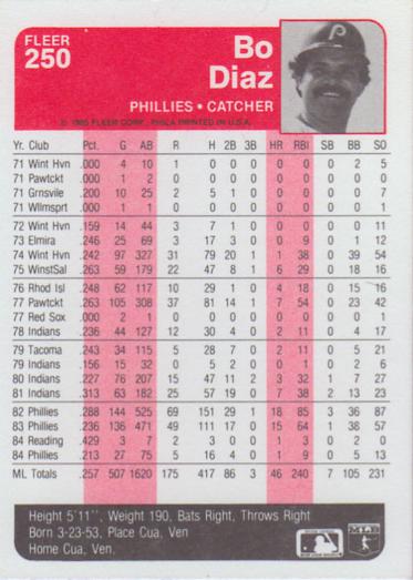 Bo Diaz  baseball card collectible - Main Image 2