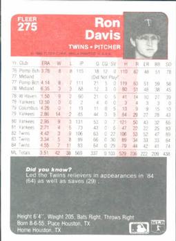 Ron Davis  baseball card collectible - Main Image 2