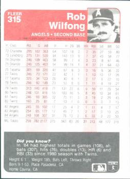 Rob Wilfong  baseball card collectible - Main Image 2