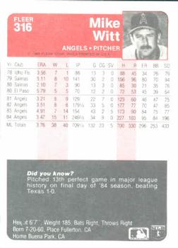 Mike Witt  baseball card collectible - Main Image 2