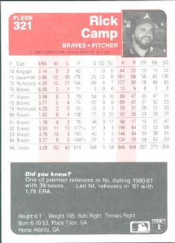 Rick Camp  baseball card collectible - Main Image 2