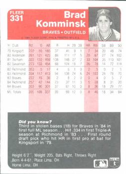 Brad Komminsk  baseball card collectible - Main Image 2