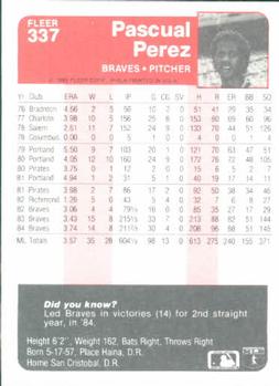 Pascual Perez  baseball card collectible - Main Image 2