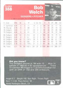 Bob Welch  baseball card collectible - Main Image 2