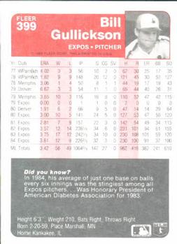 Bill Gullickson  baseball card collectible - Main Image 2