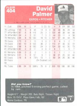 David Palmer  baseball card collectible - Main Image 2