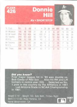 Donnie Hill  baseball card collectible - Main Image 2