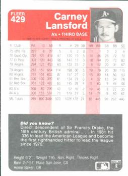 Carney Lansford  baseball card collectible - Main Image 2