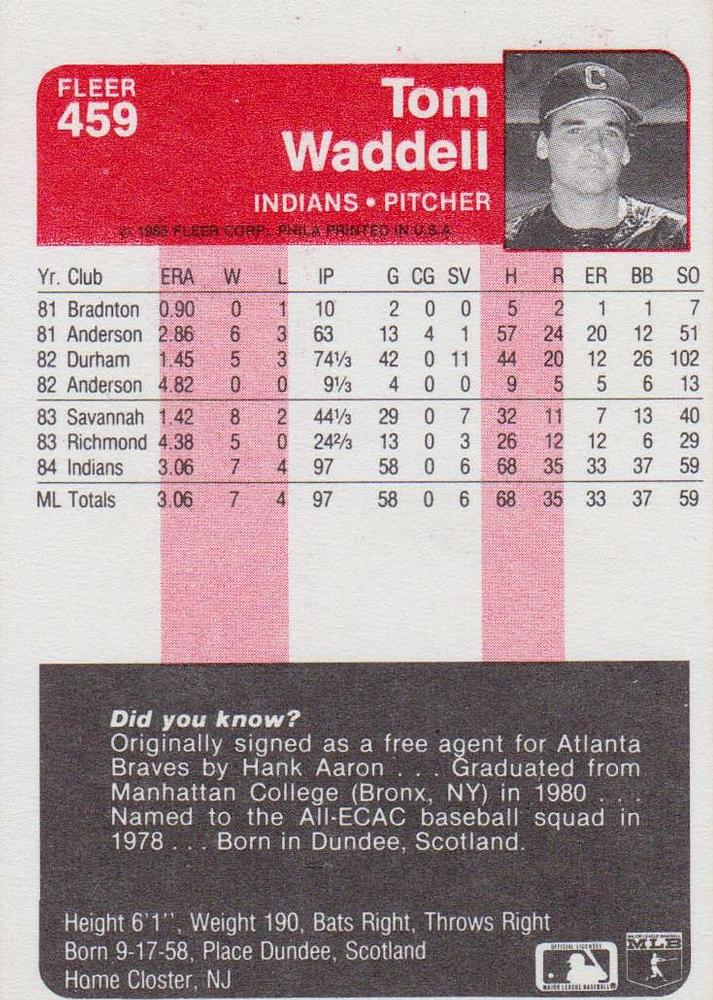 Tom Waddell  baseball card collectible - Main Image 2