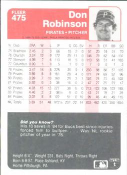 Don Robinson  baseball card collectible - Main Image 2