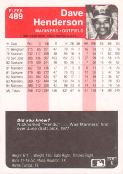 Dave Henderson  baseball card collectible - Main Image 2