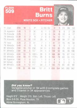 Britt Burns  baseball card collectible - Main Image 2