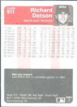 Richard Dotson  baseball card collectible - Main Image 2