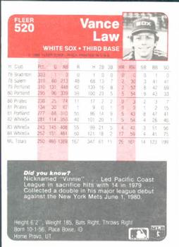 Vance Law  baseball card collectible - Main Image 2