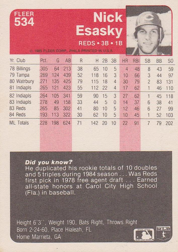 Nick Esasky  baseball card collectible - Main Image 2