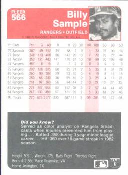 Billy Sample  baseball card collectible - Main Image 2