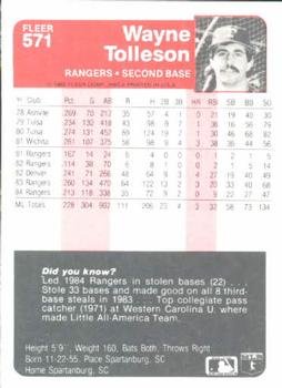 Wayne Tolleson  baseball card collectible - Main Image 2