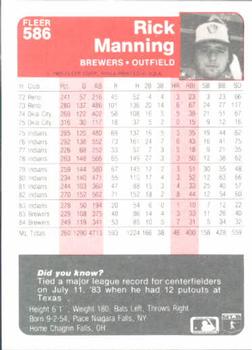 Rick Manning  baseball card collectible - Main Image 2