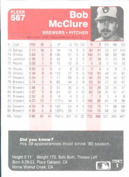 Bob McClure  baseball card collectible - Main Image 2