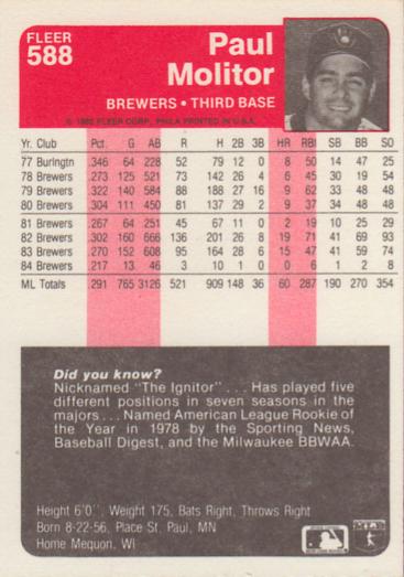 Paul Molitor  baseball card collectible - Main Image 2