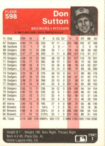 Don Sutton  baseball card collectible - Main Image 2