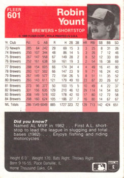 Robin Yount  baseball card collectible - Main Image 2