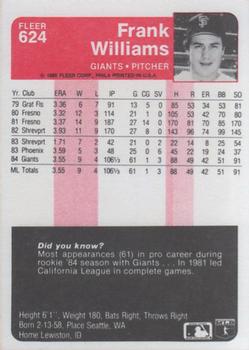 Frank Williams  baseball card collectible - Main Image 2