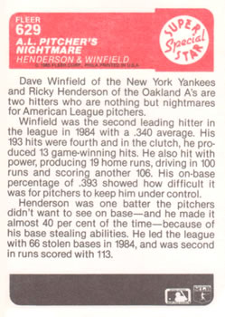 A.L. Pitcher’s Nightmare (Rickey Henderson / Dave Winfield)  baseball card collectible - Main Image 2