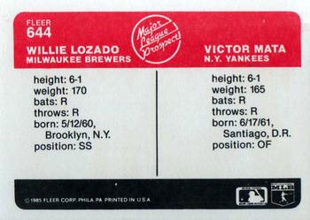 Willie Lozado / Vic Mata  baseball card collectible - Main Image 2