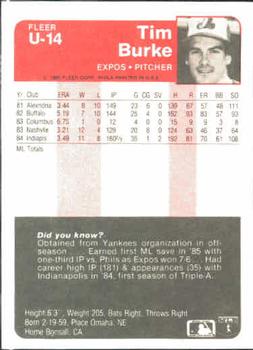 Tim Burke  baseball card collectible - Main Image 2