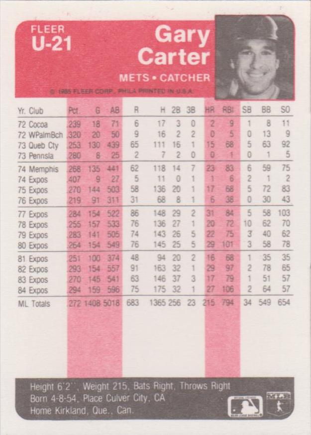 Gary Carter  baseball card collectible - Main Image 2