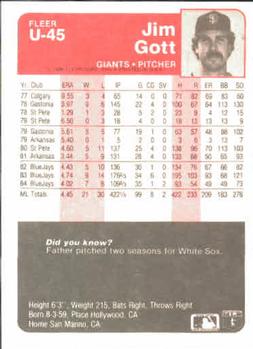 Jim Gott  baseball card collectible - Main Image 2