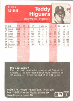 Teddy Higuera  baseball card collectible - Main Image 2