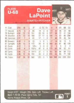 Dave LaPoint  baseball card collectible - Main Image 2