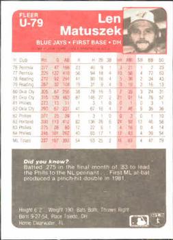 Len Matuszek  baseball card collectible - Main Image 2