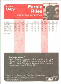 Earnie Riles  baseball card collectible - Main Image 2