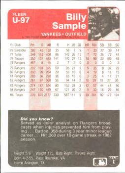 Billy Sample  baseball card collectible - Main Image 2
