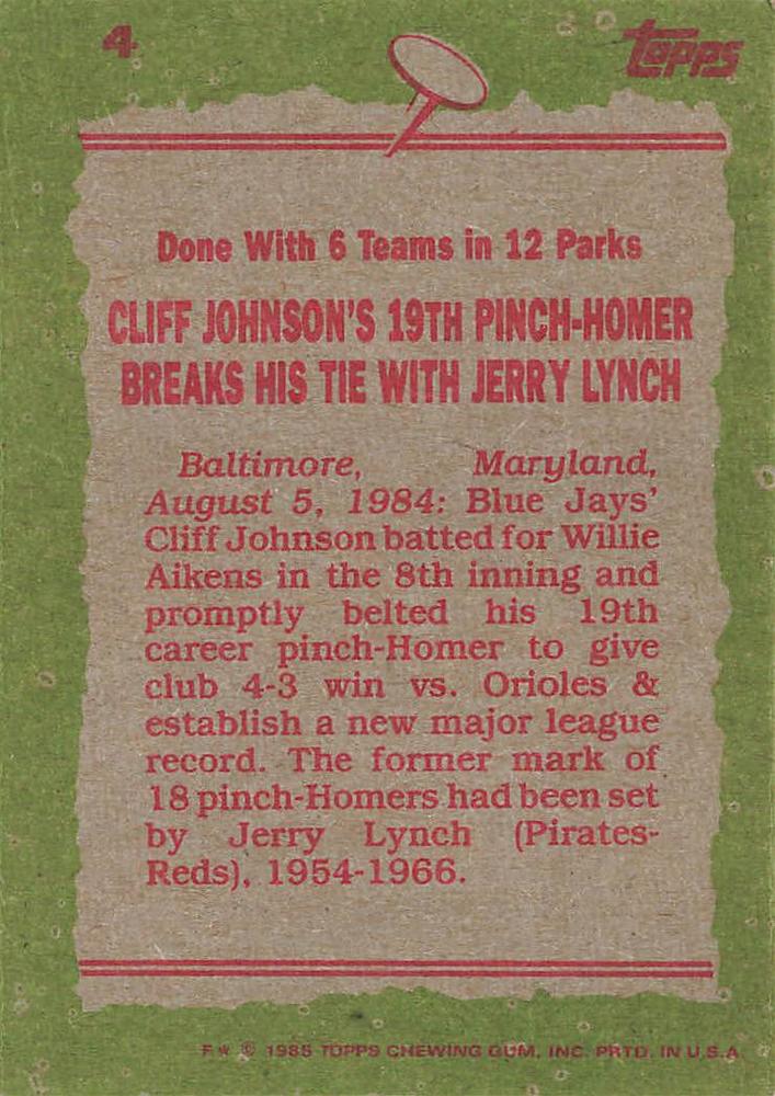 Cliff Johnson  baseball card collectible - Main Image 2